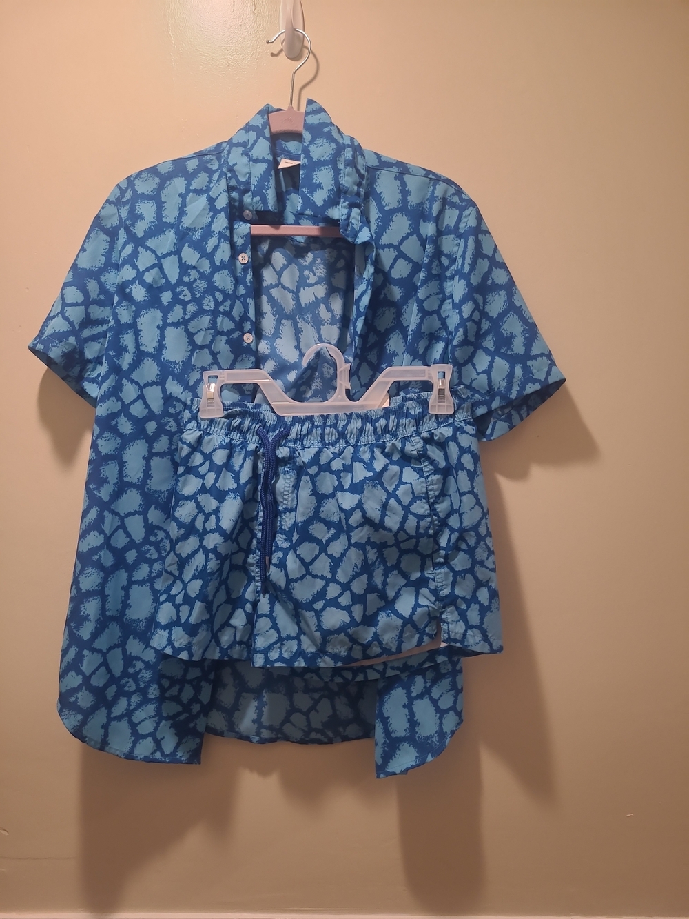ASOS DESIGN co-ord shirt And shorts set blue abstract animal print XS Swim Summr